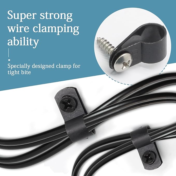 100 Pcs 3/8 Inch Black Nylon Screw Mounting R-type Cable Clip Wire Clamp, 10.4mm Cable Clip Wire Clamp for Wire Management, Stainless Steel Screws Included