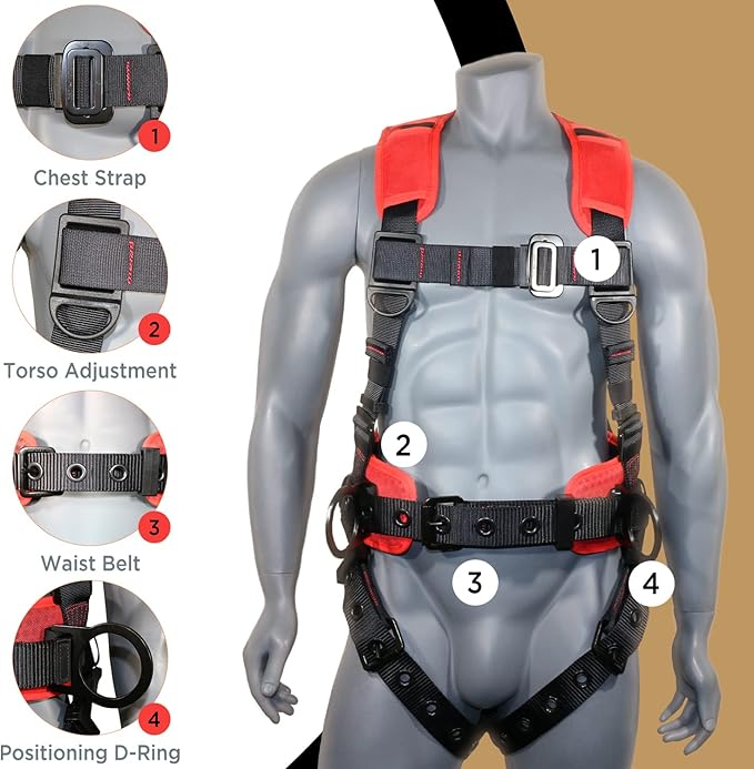 AFP Demon Comfortable Fall Protection Harness Kit – OSHA/ANSI PPE Full Body Safety Harness for Construction Work