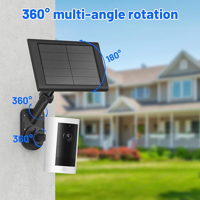 Universal 2-in-1 Wall Mount for Solar Panel & Camera-Compatible with Ring Stick Up Cam/Spotlight Cam/Plus/Pro(Battery), Blink, Arlo, Eufy, Wyze-Adjustable Solar Panel Mount with 360° Rotation Black