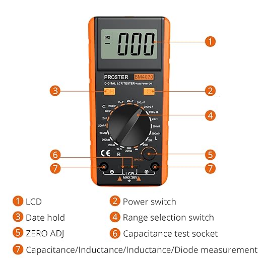 Proster LCR Meter - Capacitance Resistance Inductance Digital LCR Multimeter with LCD Over-Range Display