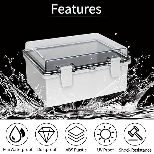 Waterproof Electrical Junction Box Outdoor ABS Plastic Electrical Box with Latch with Mounting Plate Clear 8.6"x6.6"x4.3"