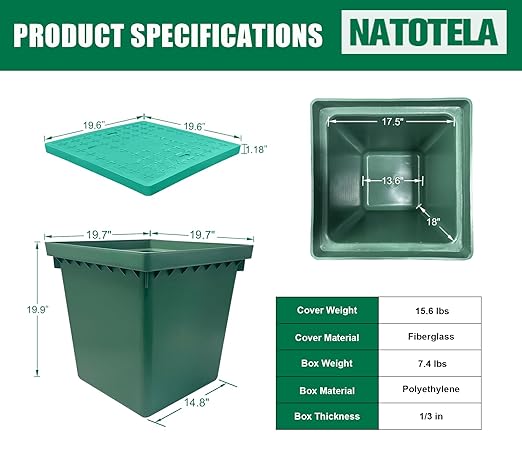 20x20x20in Underground Splice Boxes W/FRP Inspection Lid Large Enclosure Pit Precast Polyethylene Distribution Pull Box Access Electrical Junction Drillable Tapered Wiring Cable Chamber
