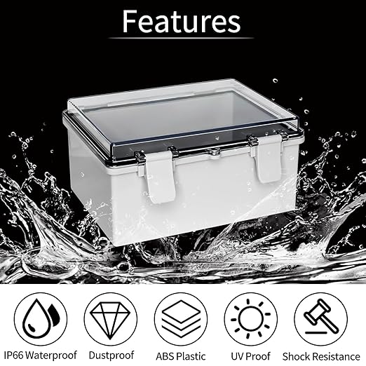 Junction Electrical Box Waterproof Box ABS Plastic Dustproof Waterproof Outdoor Universal Project Enclosure Weatherproof Enclosure Clear 8"x6.1"x3.9"