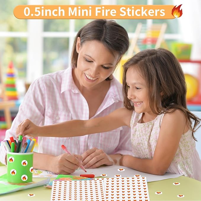 2400 Pcs Small Sticker for Kids,Mini Fire Sticker Cartoon Paper Small Decals Cute Self-Adhesive Stickers for Summer Party Envelopes Scrapbook Gifts DIY Supplies,0.5in（Fire）