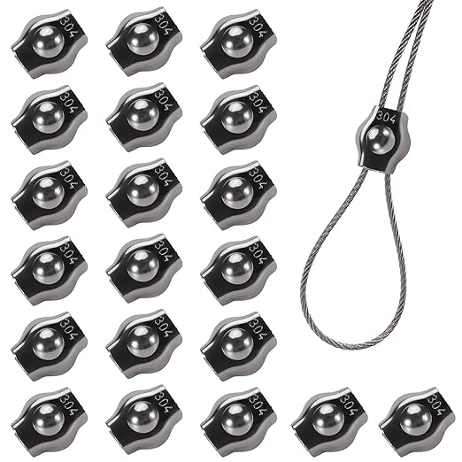 20PCS 1/8 Inches M3 304 Stainless Steel Wire Rope Cable Clip Clamp, Reusable Simplex Single Bolt Wire Rope Clips for 1/8Inch (1.5mm-3mm) Diameter Wire Cable/Wire Rope, Wire Clamp Tool for Outdoors
