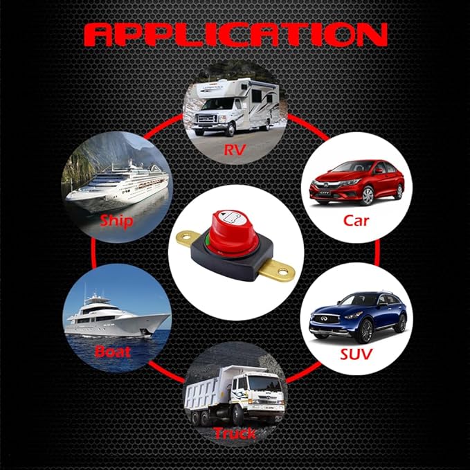 Ampper Side Post Battery Disconnect Switch 12V - 48V, Marine Battery Switch Disconnect Power Cut Shut Off with Adapter for Car, RV and Boat (On/Off)