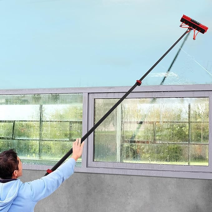 23.62ft Water Fed Pole Kit, Solar Panel Cleaning Brush with Telescopic Aluminum Pole, 180° Rotatable Window Cleaner System for Glass, Roof & Outdoor Surfaces