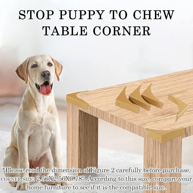 Gold Box Corner Protectors Metal for Furniture Decorative Table Corner Brackets 2.56'' Corner Cover Rustproof Zinc Alloy Desk Edge Corner Guard with Matching Nails (4Pcs)