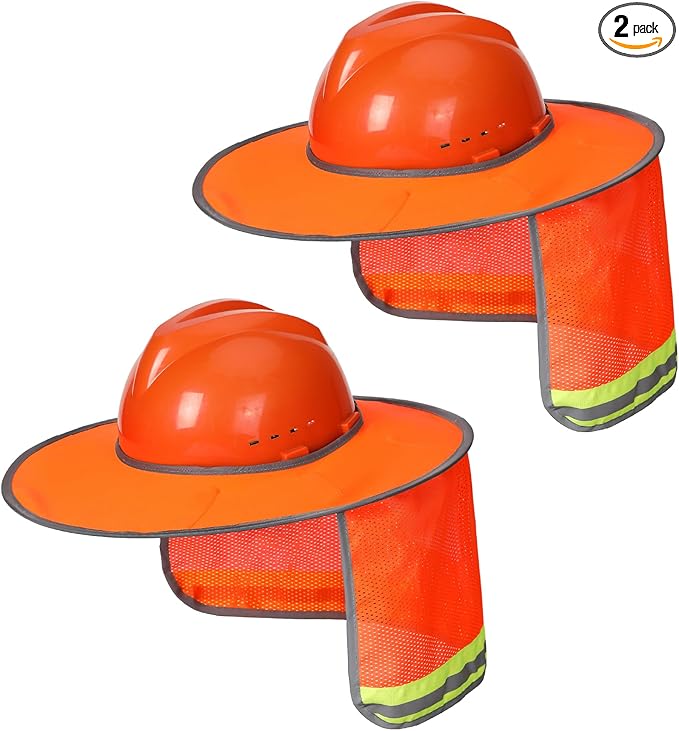UNCO- Hard Hat Sun Shield, 2 Pack, Orange, Full & Standard Brim Mesh Sunshade High Visibility Reflective, Hard Hat Accessories