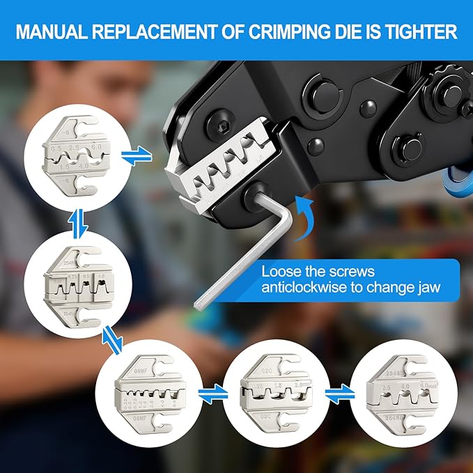 6PCS Crimping Tool Set - Ratchet Wire Crimper Tool for Heat Shrink,Insulated Nylon,Non-Insulated,Open Barrel Terminals,Ferrule Wire End,Solar Connectors