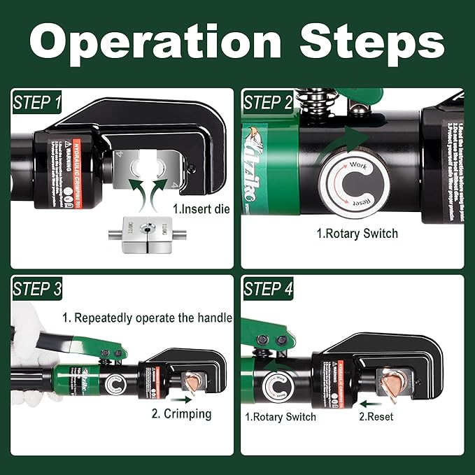 Hydraulic Cable Lug Crimper 10 US TON 12 AWG to 00 (2/0) Electrical Terminal Cable Wire Tool Kit with 9 Die (12awg~00awg Crimping Tool)