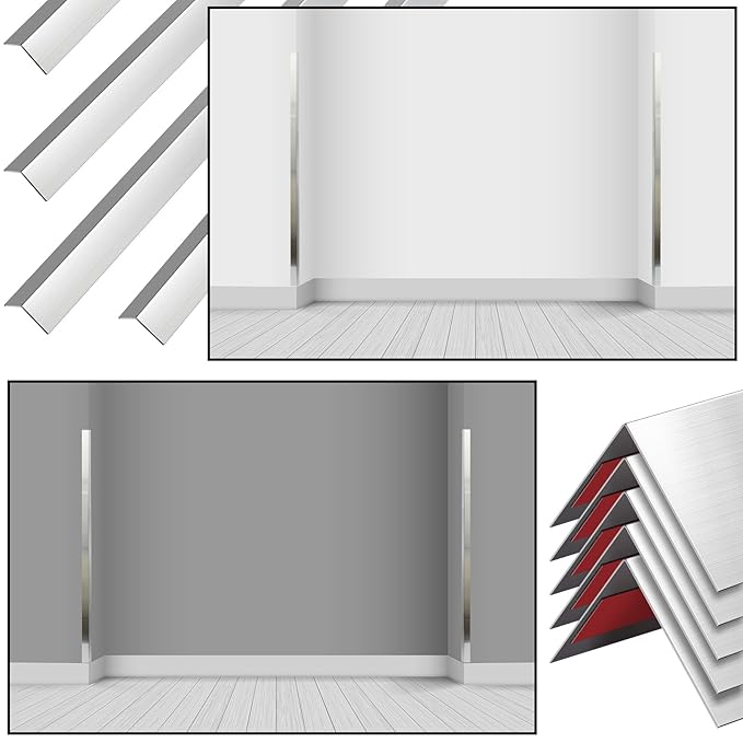 Therwen 5 Pcs 1 x 1 x 48 Inches 304 Stainless Steel Corner Guards Metal Wall Guard Protector Corner Trim Molding for Door Countertop Furniture Cabinet Protection