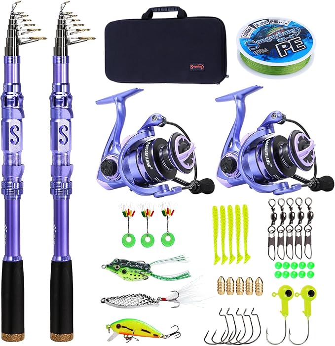 Sougayilang Fishing Rod and Reel Combos Carbon Fiber Telescopic Fishing Pole with Smooth Reel Combo Saltwater Freshwater Kit