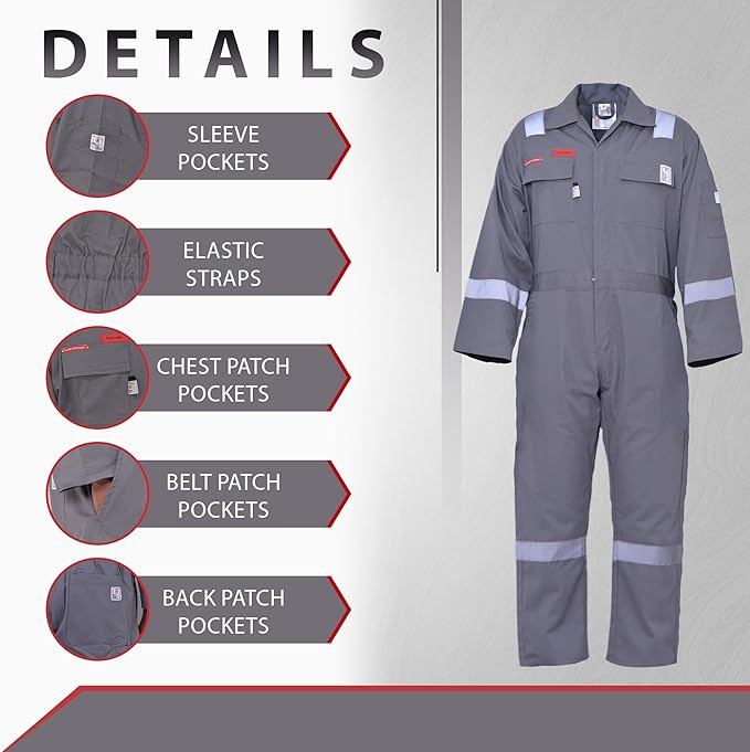 Flame Resistant FR Hi Vis Coveralls for Men NFPA 2112 Complied 7oz Overall for Men Reflective Tape 6 Pockets Coverall