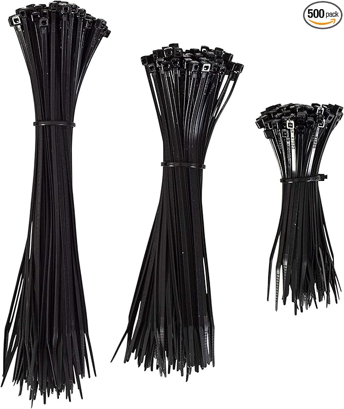 GTSE Black Zip Ties 4+6+8+12+14 Inch, 500 Pack, 18lb & 40lb Strength, UV Resistant Small Nylon Cable Ties, Self-Locking Tie Wraps