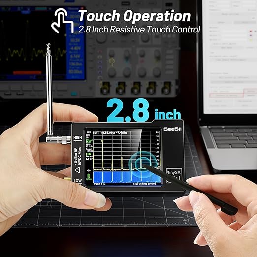 Portable TinySA Spectrum Analyzer,SEESII Upgraded V0.3.1 Handheld Tiny Frequency Analyzer 100kHz to 960MHz MF/HF/VHF UHF Input,Signal Generator with 2.8 inch Touch Screen with ESD Protect Function