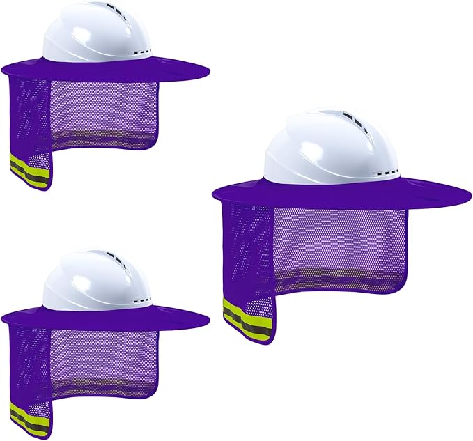 Hard Hat Sun Shade, High Visibility Sun Visor Neck Shade with Reflective Strip, Full Brim, Man & Woman (Hard Hat Not Included), Purple, 3 Pack