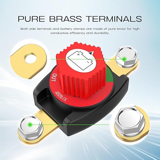 Side Post Battery Disconnect Switch, CNAODUN Battery Disconnect Switch12-48V, Car Battery Disconnect Switch for Car RV Boat and Vehicle(On/Off) Knob Removable