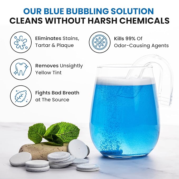 120 units Retainer Cleaner and Denture Cleaning Tablets - Mouthguard cleaner and Denture cleaner tablets Remove Plaque, Odors and Stains from Aligners, Night guard and Removable Dental Appliances