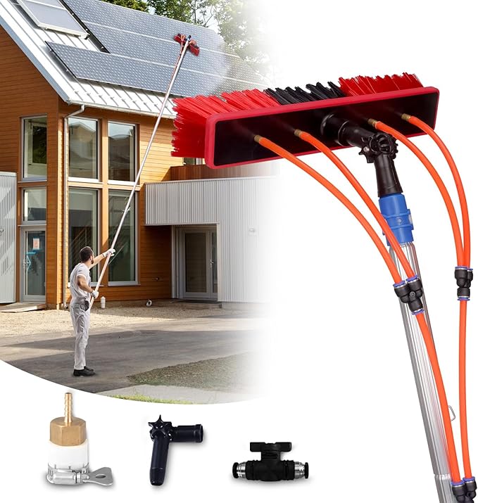 35 FT Water Fed Pole Kit Adjustable Solar Panel Cleaning Kit Cleaner Tool for Window Glass Roof Outdoor Glass Brush Window Washing Equipment (35FT)
