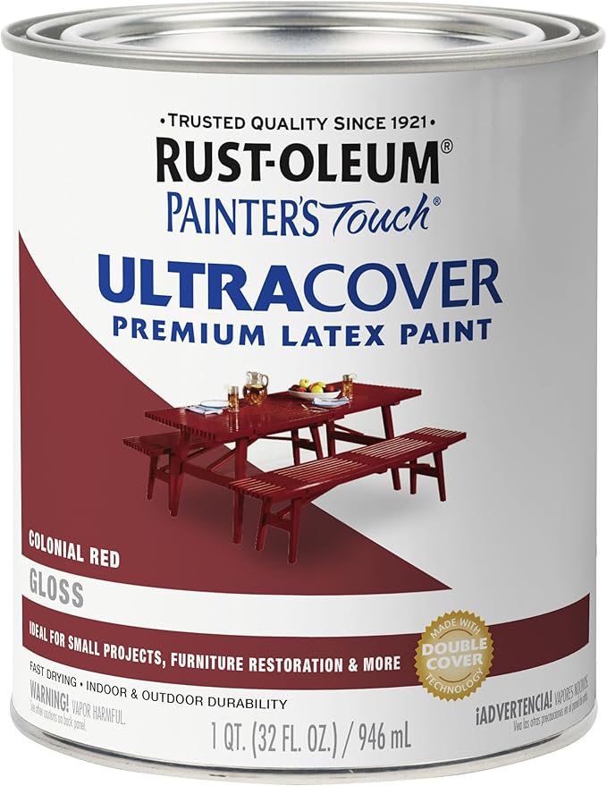 Rust-Oleum 1964502 Painter's Touch Brush Enamel Paint, Gloss Colonial Red, 32 Fl Oz (Pack of 1)