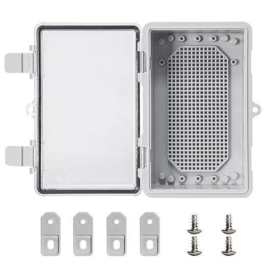Outdoor Waterproof Electrical Box Junction Box ABS Plastic Electrical Enclosure Hinged Cover Electric Box with Mounting Plate for Outdoor Indoor Wiring Projects Clear 8.2"x5.1"x4.3"