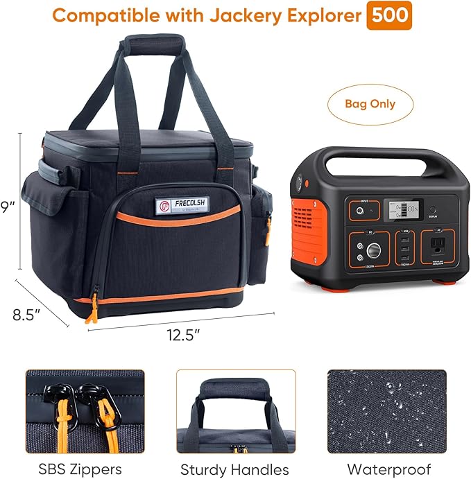 Travel Carrying Case Compatible with Jackery 500, Portable Power Station Storage Case with Water- proof Bottom and Pocket for Jackery Accessories, Storage Bag Only