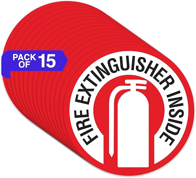 15 x Fire Extinguisher Inside Sticker | 3 x 3 Inch Vinyl Fire Extinguisher Inside Sign | UV-resistant Fire Extinguisher Sticker | Fire Extinguisher Signs for Business