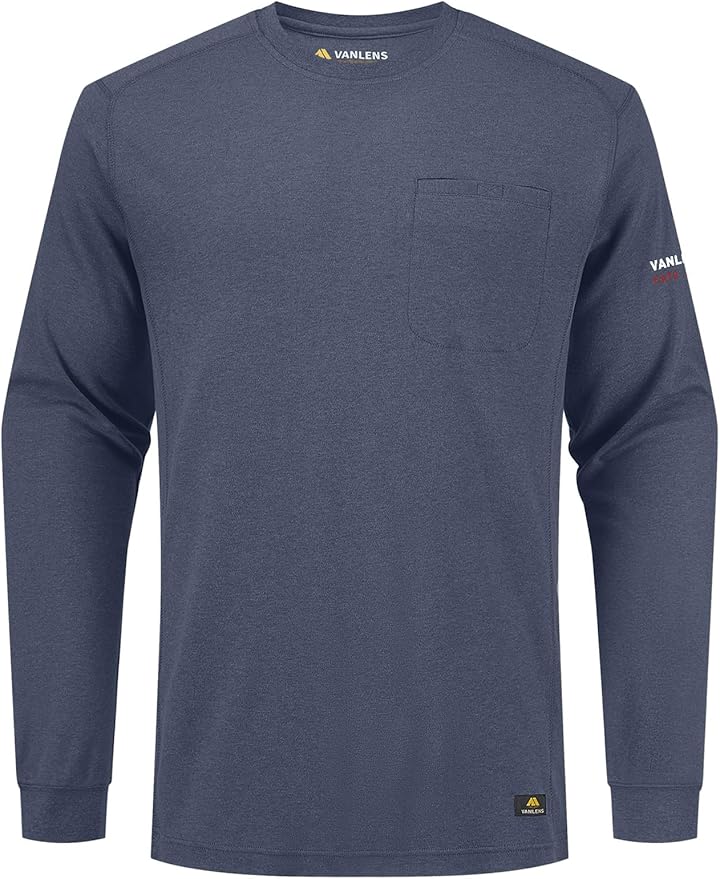 FR Shirts for Summer Crew T-Shirt 5.5OZ Heather Jersey Flame Resistant Long Sleeve Crew T Shirt CAT2