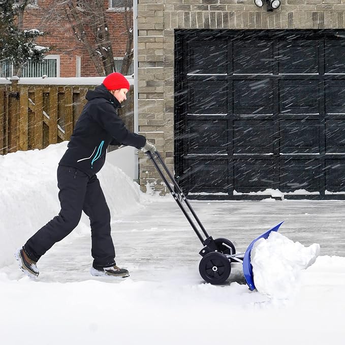 Ohuhu Snow Shovel for Driveway: 2026 Upgraded Heavy Duty Adjustable Angle Wheeled Metal Snow Shovels with 30"x12" Large Blade for Snow Removal, Snow Pusher with Wheels Efficient Remove Tool