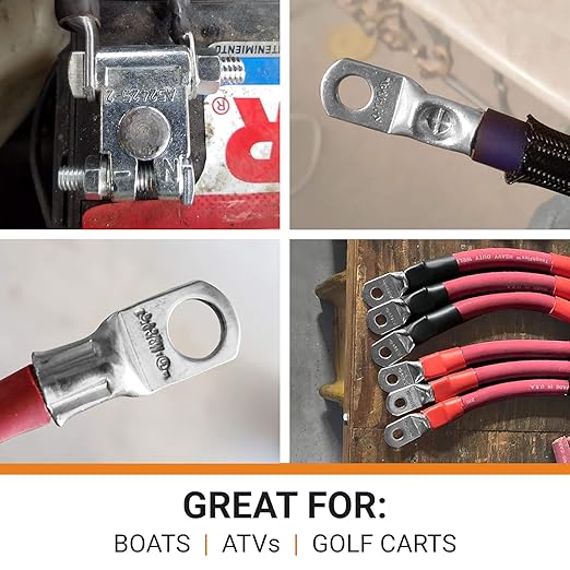 SELTERM 5pcs 4/0 AWG 3/8" Stud Tinned Copper Wire Lugs, Ring Terminals, Battery Cable Ends, 0000 Gauge Ring Terminal Connectors, UL Marine Grade Electrical Terminal Connectors