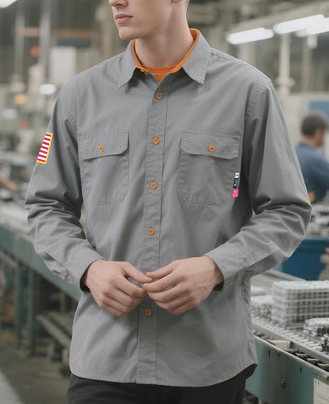 BOCOMAL FR Shirts for Men Flame Resistant Light Weight NFPA2112 Fire Retardant Welding Shirt Water & Oil Repellent Finish