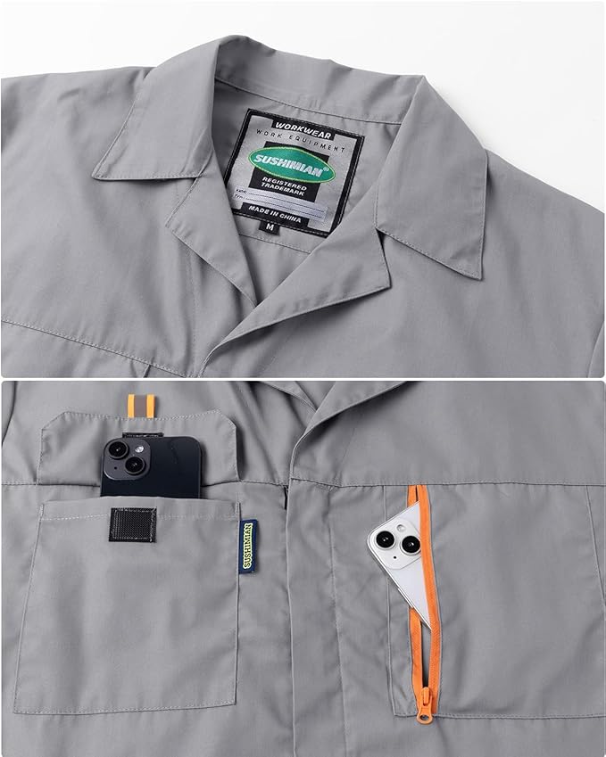 Mens Short Sleeve Coveralls Work Mechanics Jumpsuit Summer Overall Work Suit Breathable Crawl Suit Coverall
