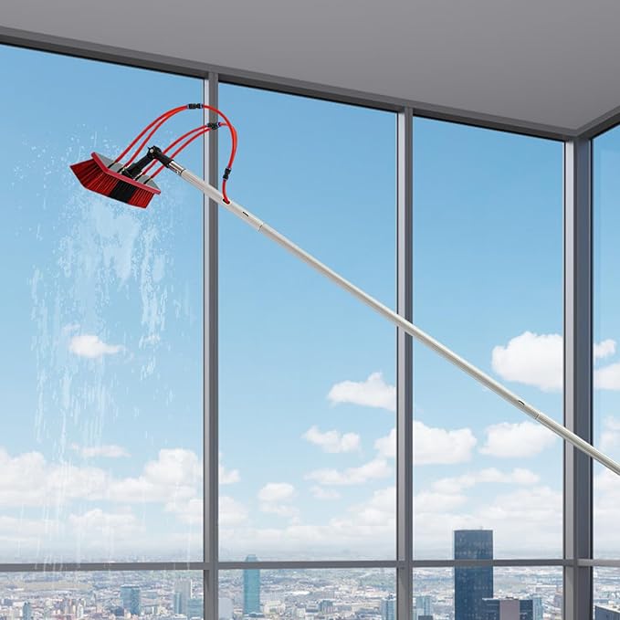 Solar Panel Cleaning Kit, Window Cleaning System 29.53 FT, 65.62ft Water Pipe & Rotating BrushHead, Washing Equipment Window Cleaner Tool Water Fed Pole Kit for Roof Caravan Solar Panel