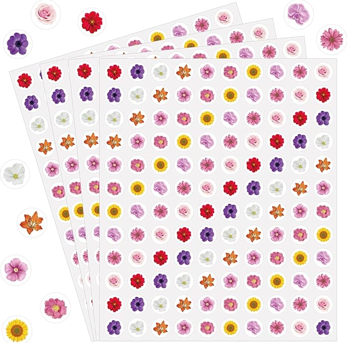 2400 Pcs Small Stickers for Kids,Pink and Purple Mini Flower Stickers,10 Cute Designs Adhesive Sticker for Party Envelopes Scrapbook Gifts DIY Supplies,0.5in（Flower）