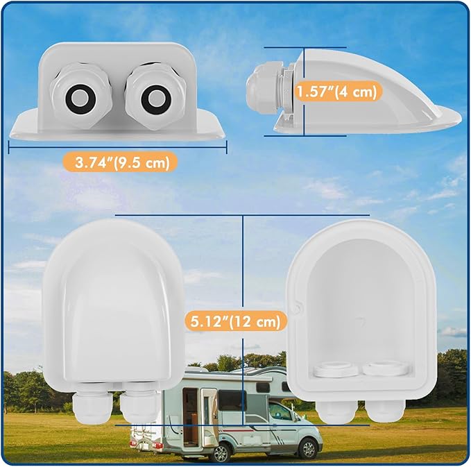 2 Pack of IP68 Waterproof Solar Cable Entry Gland by Restmo, Weather Resistant Dual Cable Entry Housing for Solar Panels of RV, Caravan, Marine, Boat, Cabin, White