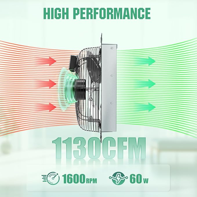FAREAST 12 Inch Garage Exhaust Fan Wall Mounted, Automatic Shutter, Wall Exhaust Fan with Adjustable Speed Controller, 1130 CFM, for Barn, Shed, Chicken Coop, Greenhouse Ventilation (Silver)