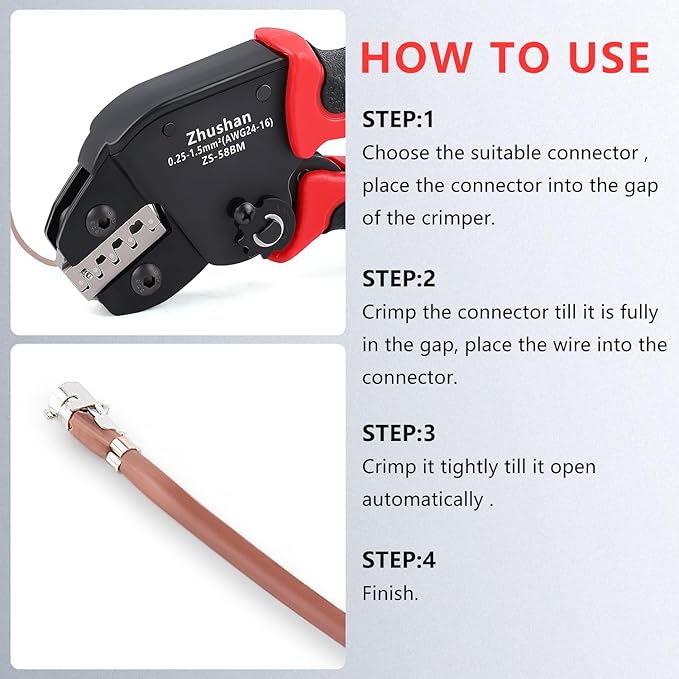 Zhushan JST Connector Kit with Molex Crimper - Includes 720PCS JST-SM Kit, AWG 24-16 (0.25-1.5mm²) - Crimper for AMP-TE 2.8/4.0/4.8/6.3, JST-SM2.54/XH2.54/VH3.96