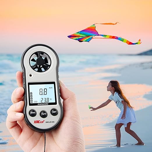 Digital Wind Speed & Temperature Anemometer, handheld Wind Gauge for Shooting, Windsurfing, Hunting - Gray