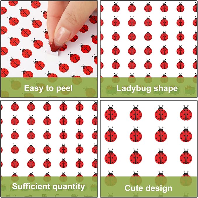 JarThenaAMCS 2400Pcs Mini Bug Sticker Cute Ladybug Insect Paper Decal Red Self-Adhesive Sticker for Spring Planner Reward Envelope Scrapbook DIY Supplies, 0.5 in