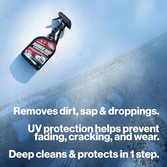 Walex RV Rubber Roof Cleaner/Conditioner - Removes Dirt, Road Grime, Tree Sap, Bird Droppings & More, Conditions RV Roof After Application; Great for RVs, Campers, Motorhomes, & Trailers, 1 Gallon