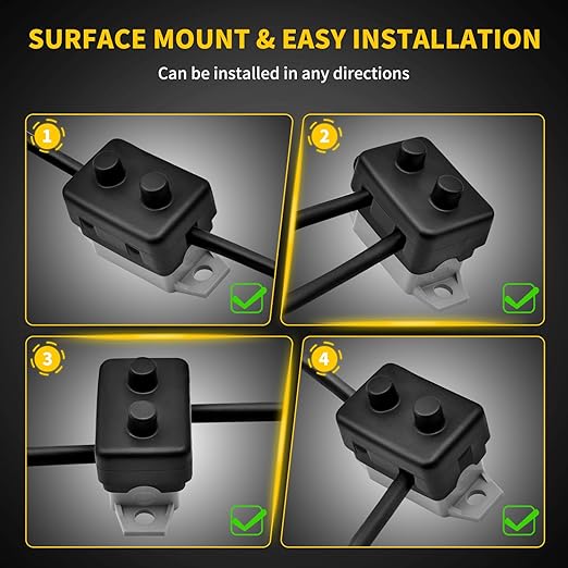 30 Amp Automatic Reset Circuit Breaker with Cover Stud Bolt, 6 Pieces 12V-24V DC for Automotive Marine Boat Car RV Truck Solar System and More, IP66 Waterproof (Black Cover)