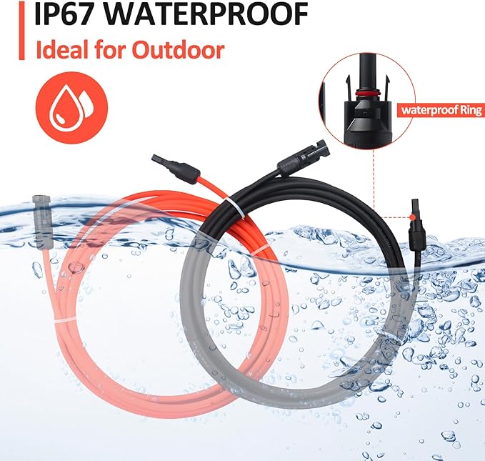 10FT 10AWG Solar Extension Cable with Female and Male Connector with Extra Free Pair of Solar Y Connector Adaptor Kit for Home, Ship and RV Solar Panels