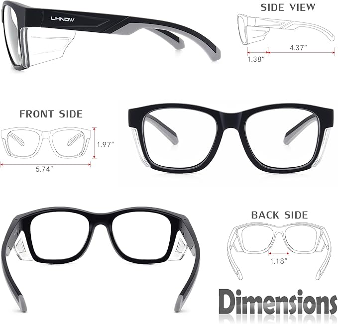 UKNOW Safety Glasses - Anti Fog Lenses - Eye Protection with Side Shields - ANSI Z87.1 Protective Eyewear - UV Protection