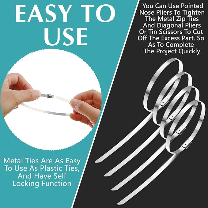 LEIFIDE 500 Pcs Metal Zip Ties 304 Stainless Steel Zip Ties Heavy Duty Self Locking 220 Pound Tensile Strength Cable Suitable for Exhaust Wrapping Fence Outdoor Workshop Canopy(11.8 Inch)