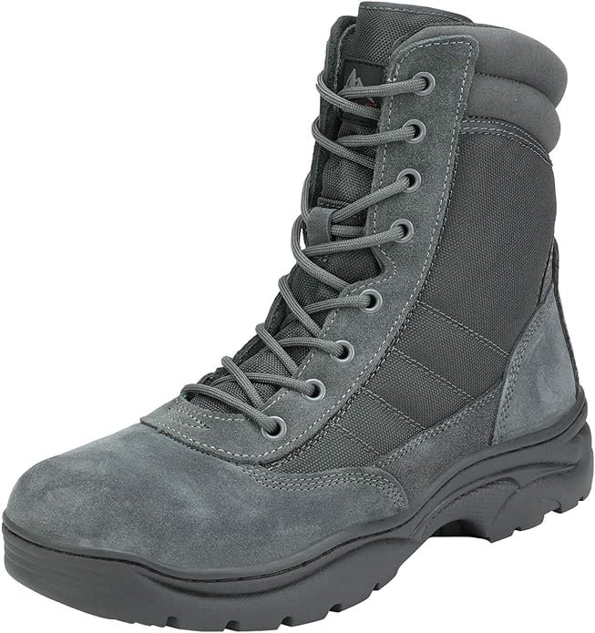 NORTIV 8 Men's Military Tactical Work Boots Side Zipper Leather Motorcycle Combat Boots Trooper