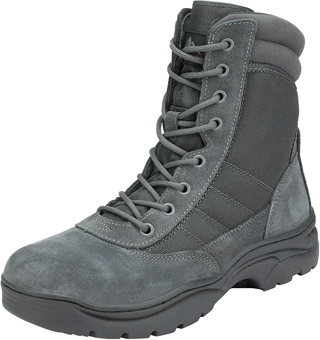 NORTIV 8 Men's Military Tactical Work Boots Side Zipper Leather Motorcycle Combat Boots Trooper