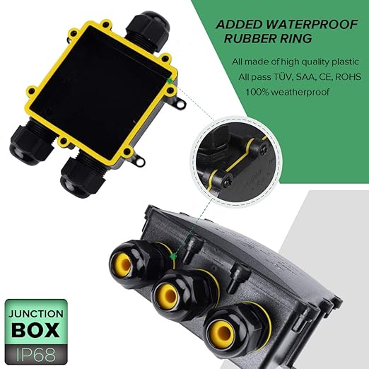 3 Way Electrical Junction Box, La Vane IP68 Waterproof 3 Way Cable Connector Lighting Connector Electric External Coupler, Cable Gland Ø 4-14mm