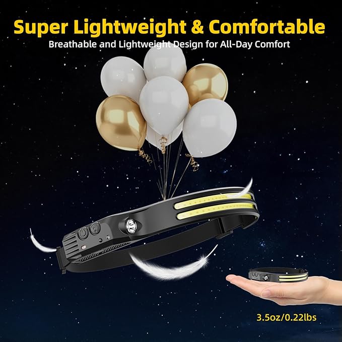 Beccason 3Pack LED Headlamp Rechargeable - 230° COB Super Bright Head Lights for Forehead, Hard hat Light for Adults, USB C Headband Flashlight for Work, Running, Hunting, Camping Essentials Gear