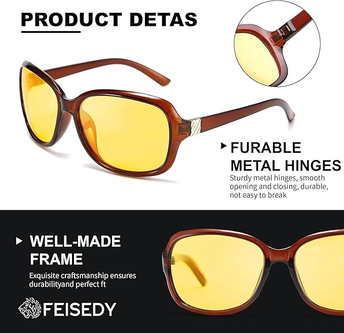 FEISEDY Classic Womens Night Glasses Driving Anti Glare Wrap Around Yellow Sunglasses B2548